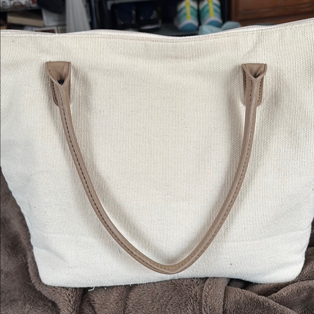 Robin Ruth Silver and Tan Tote Bag with Sequined Accent - Picture 2 of 5